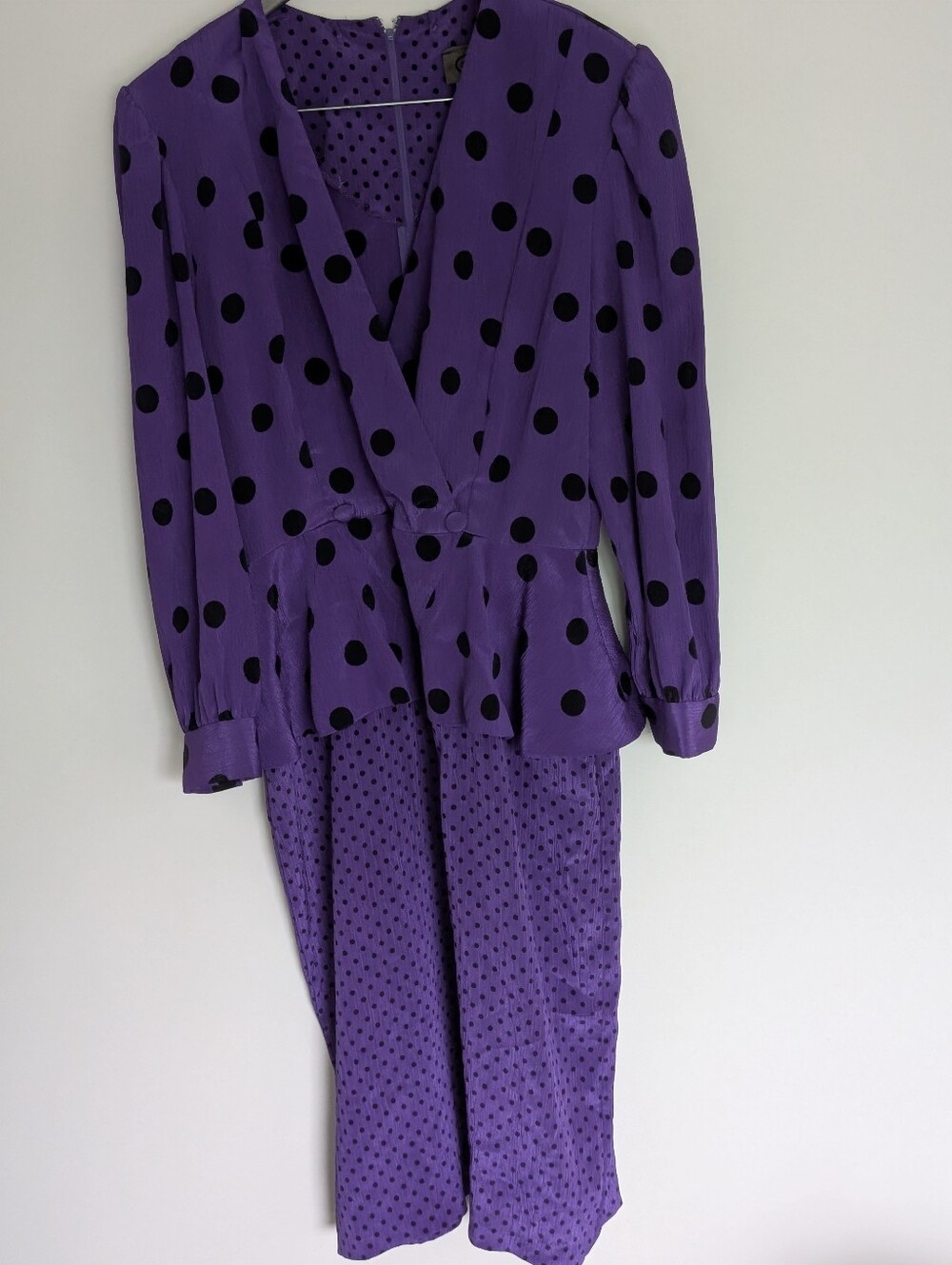 Vintage CAMI pour Le Ball Purple & Black Polka Dot Peplum Dress - Size 15/16